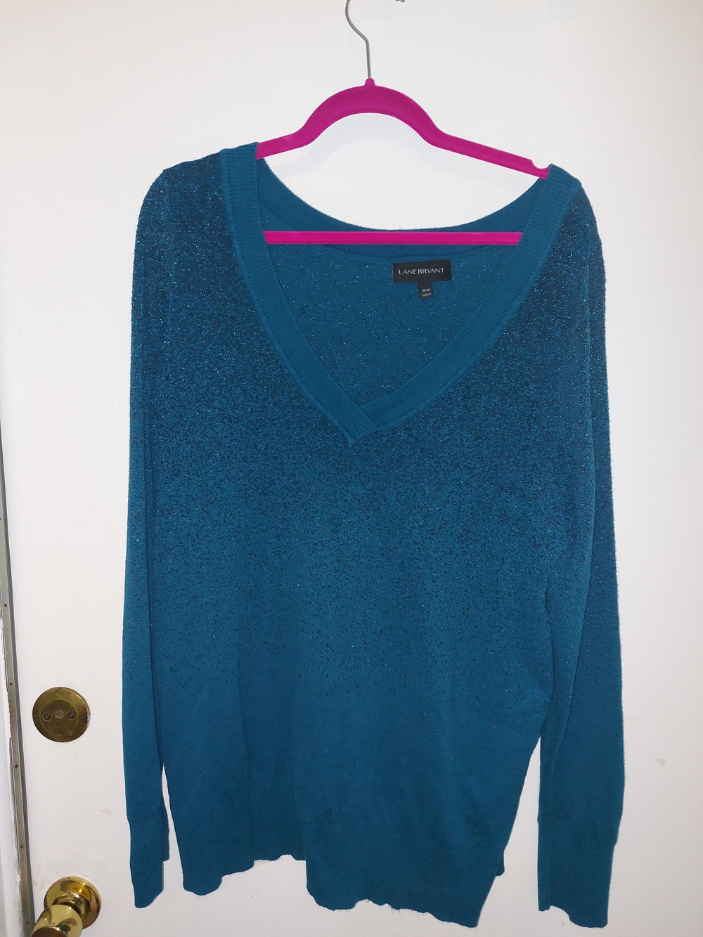 Lane Bryant Teal Blue V-Neck Sweater with Subtle Shimmer